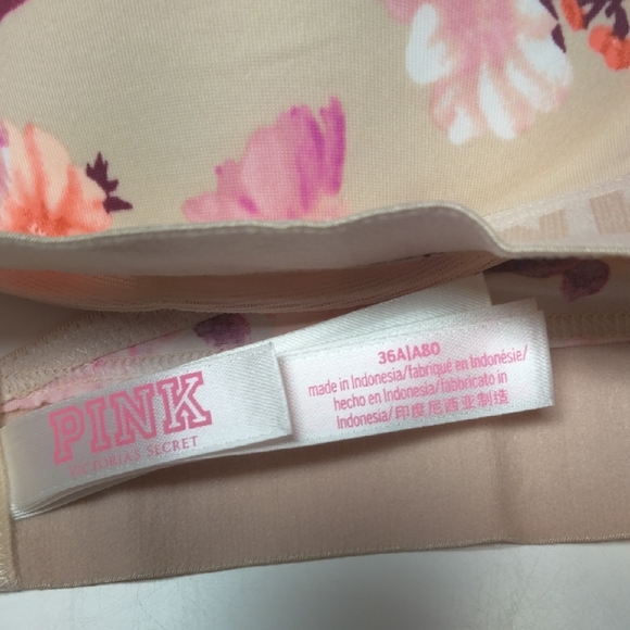 NWT Victoria's Secret PINK Wear Everywhere T-Shirt Bra 36A Beige Pink Floral - Picture 4 of 9